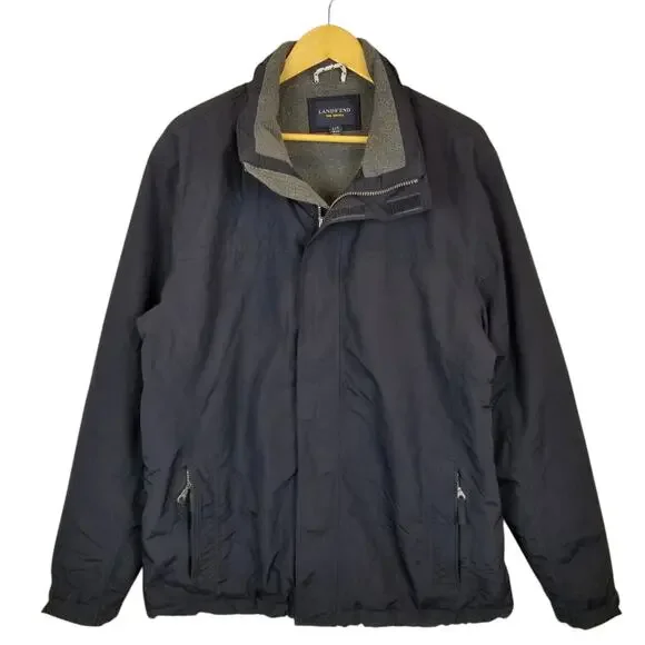 Lands' End Men's The Squall Navy Blue Zip Front Jacket Size L /  T Large Tall