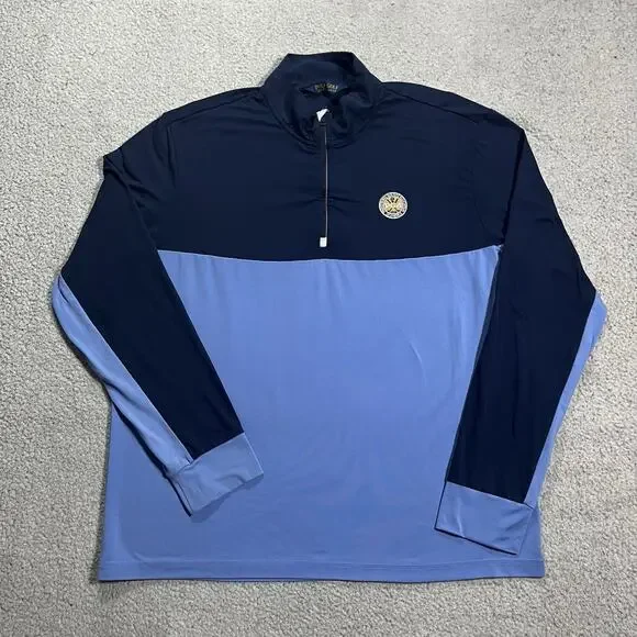 Polo Ralph Lauren 1/4 Zip Mens XL Blue PGA Golf Logo Performance Stretch Wicking