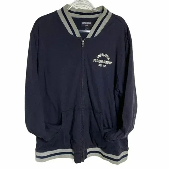 Polo Jeans‎ Co Ralph Lauren XL Navy Blue USRL Varsity Full Zip Bomber Jacket