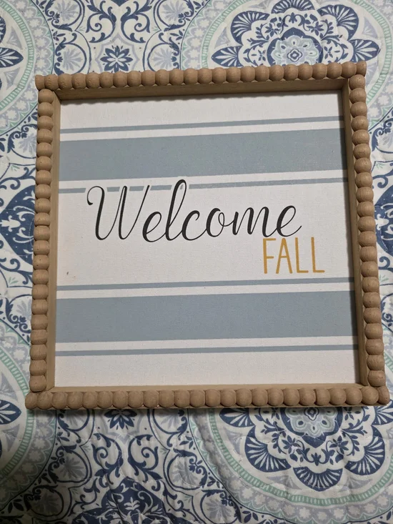 Welcome Fall Wood Bead Framed Sign - Blue and Mustard Accent