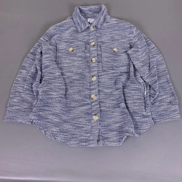 Time‎ and Tru Shacket Shirt Jacket Men's Large 12-14 Blue White Marled Cotton