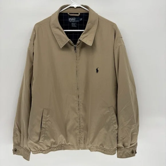 Vintage Polo Ralph Lauren Harrington Jacket Beige  Grid Lined Full Zip Men 3XB