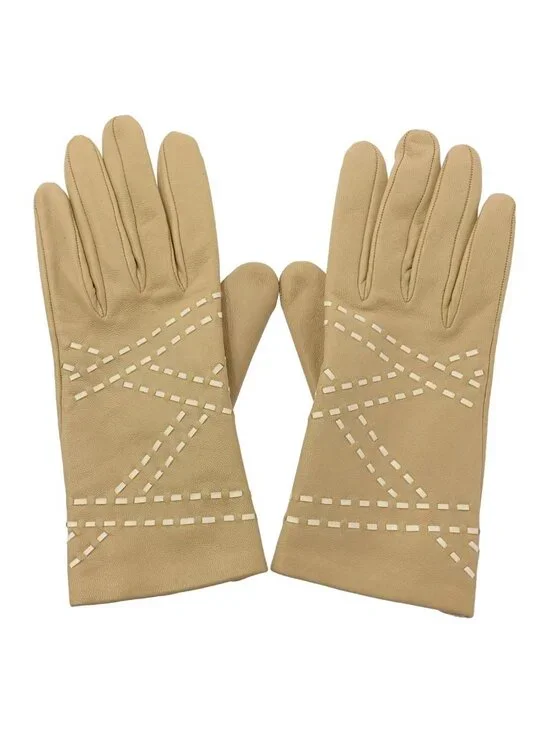 Hermes Leather Gloves Stitchwork 7 Beige