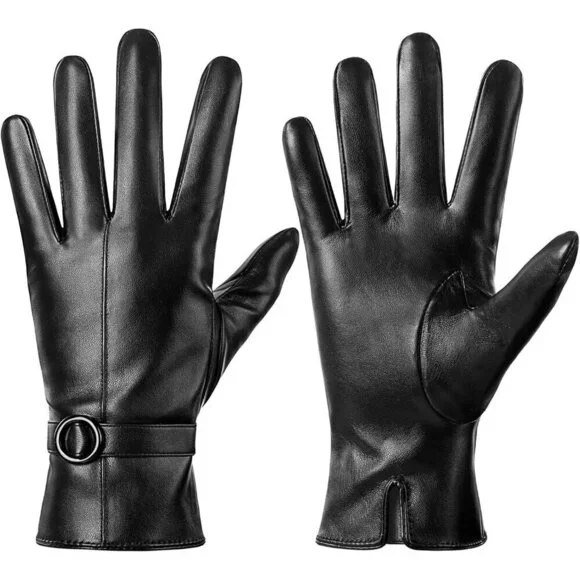 Women's Winter Leather Gloves Texting Warm Driving Lambskin Gloves Black