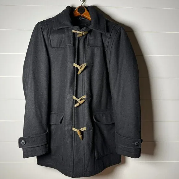 Duffle Coat- A[xist] Black, Size Medium, Wood Toggles Quilted Lining-EXCELLENT