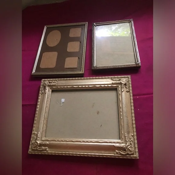 3 Gallery Wall Picture Frame Lot, Gold And Silver Tone, Metal Vintage, Small
