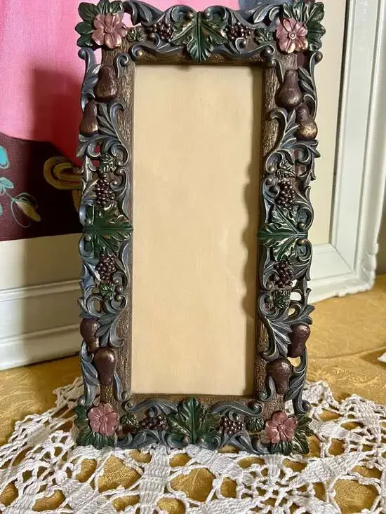 Ornate Fruit and Floral ceramic Picture Frame with Bronze and Multi-color Finish