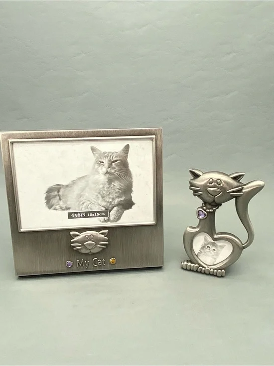 Pewter Metal My Cat Picture Frame Lot 4x6 Tabletop Pet Memorial Keepsake