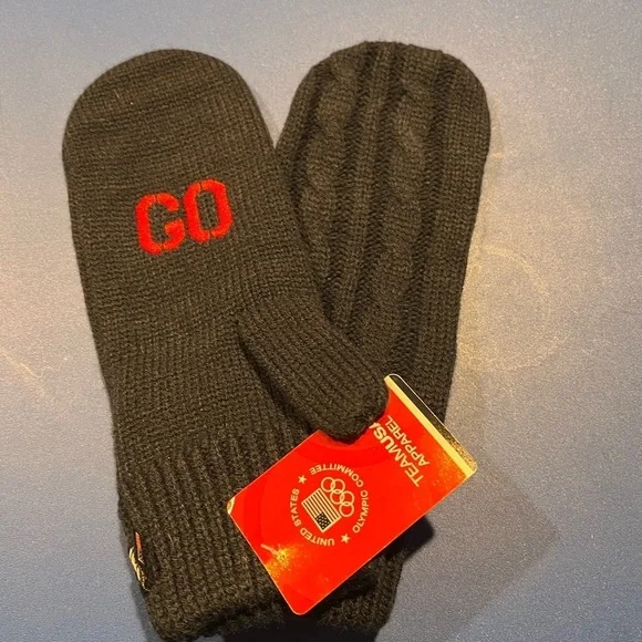 New Team USA Mittens GO USA Official Winter Olympics Navy Blue Gloves Cable Knit