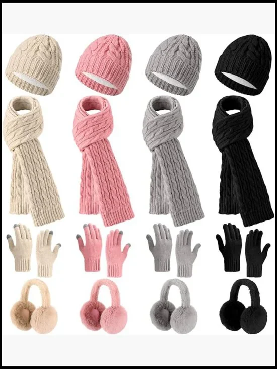 16-Piece Winter Hat Scarf Gloves Earmuffs Set Touch Screen Gloves Knit Acrylic