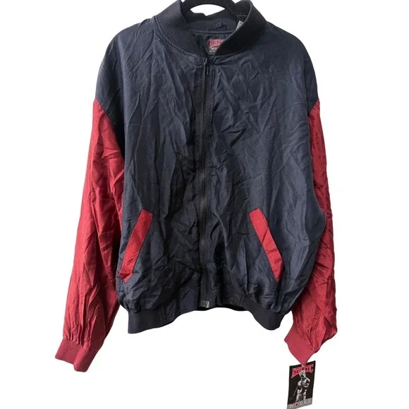 Athletic Works Silk Windbreaker Jacket Black‎ Red Size S Vintage 90s Deadstock