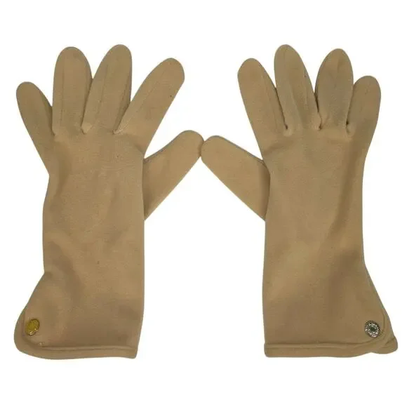 GAP WOMEN’S BUTTON‑TRIM STRETCH FLEECE GLOVES – NEUTRAL TAN – SMALL/MEDIUM