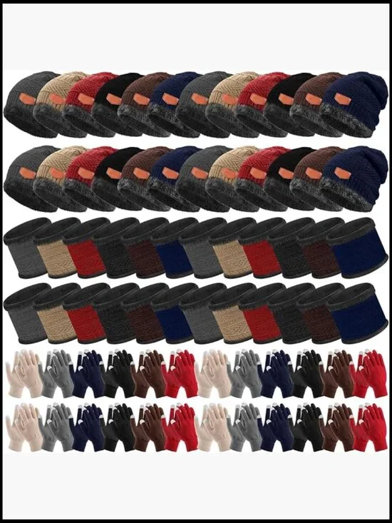 72-Piece Winter Hat Scarf Gloves Set Fleece Lined Beanie Touchscreen Gloves