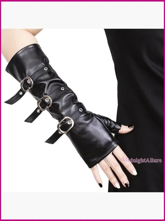 Fingerless PU Leather Half Palm Punk Gloves One Size Fits Most Women