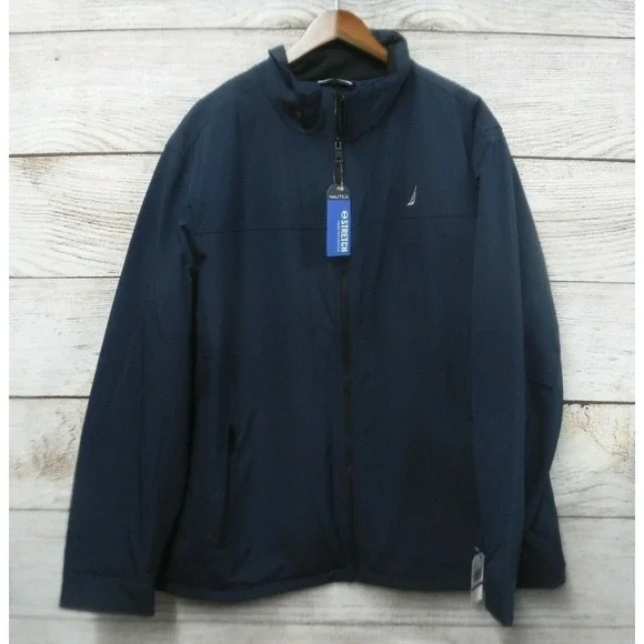 Nautica Stretch Jacket Mens Size 2XT Blue Quilt Lined Water Resistant Coat New