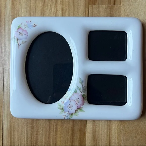 Vintage Floral White Ceramic 3 Photo Frame