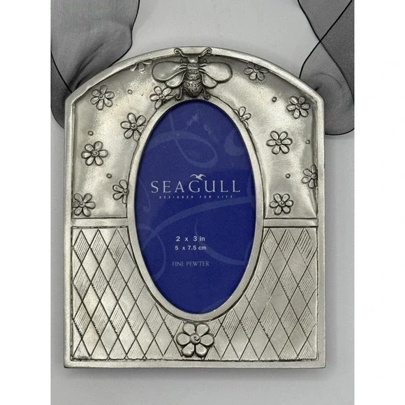 Vintage Seagull Pewter Bumblebee 2x3 Picture‎ Frame Cottagecore Daisy Decor