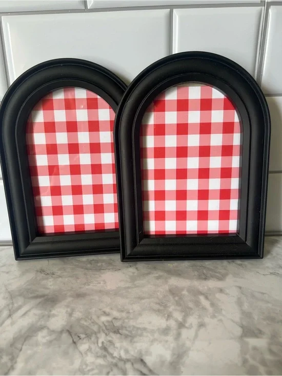 Black Arch Photo Frame Pair with Red Gingham Inserts
