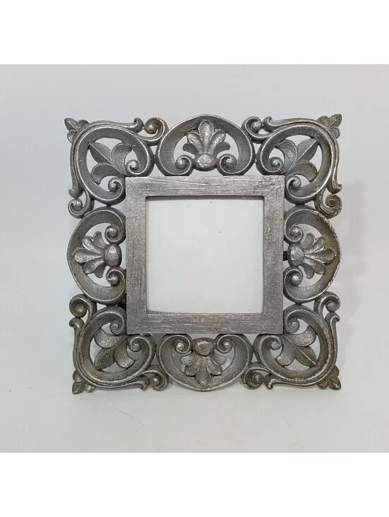 Ornate Silver Picture Frame Open Scroll Baroque Rococo Style Composite