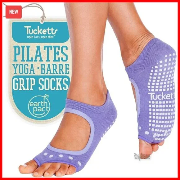 Non-Slip Toeless Pilates Socks with Grips, Size 6-13 for Yoga Barre Workouts