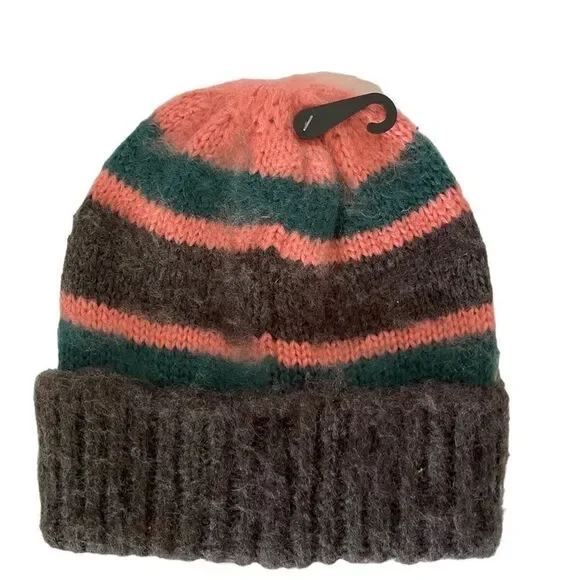 NWT Topshop fuzzy brushed stripe‎ beanie hat NEW 390