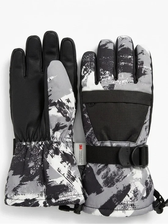 Women’s Black And White Ski Gloves Size Small I3