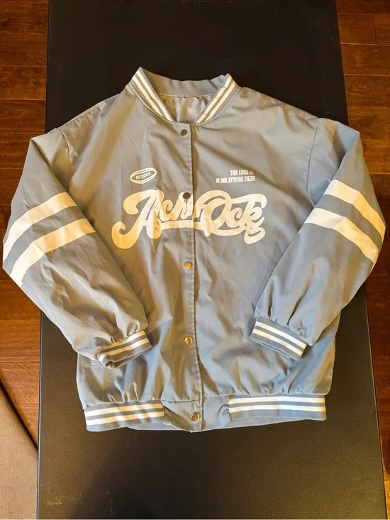 ACHOCK Light Blue Bomber Jacket with White Stripe Accents