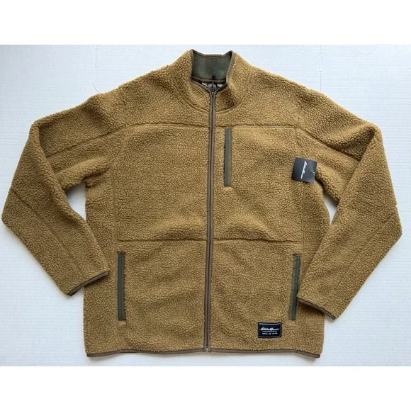 Eddie Bauer Chilali Faux Shearling Fleece Jacket Men's Xl Brown Full Zip