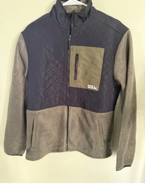 Eddie Bauer Quilted Fleece Jacket in Navy and Taupe Panel