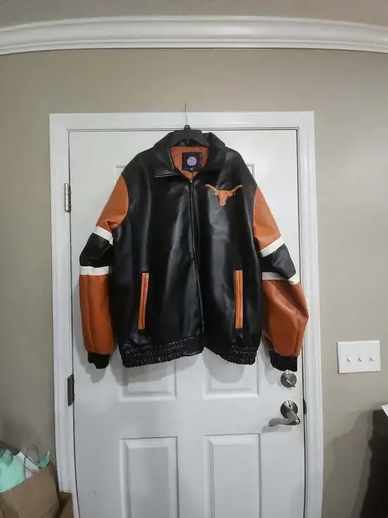 G-III Sports University of Texas Longhorns Faux Leather Bomber Varsity Jacket