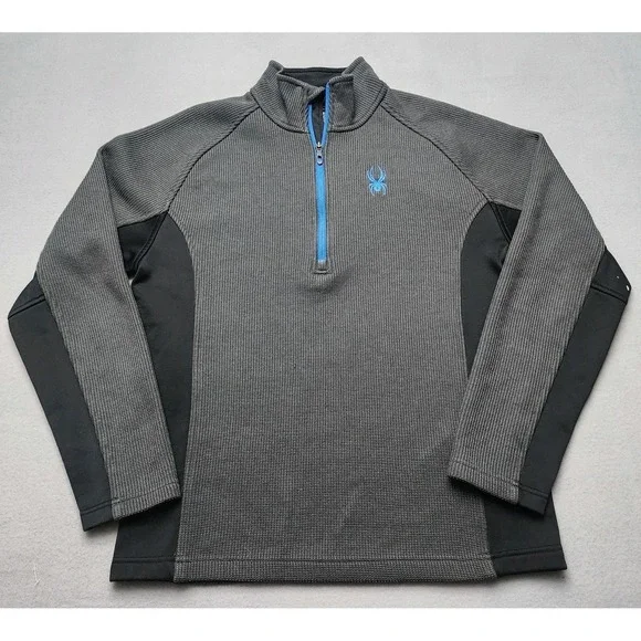 Spyder Quarter Zip Pullover Jacket Gray Black Blue Logo Fleece Lined Men's...
