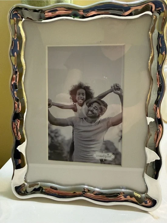 Mud Pie Shiny Silver Wavy-Edge Picture Frame