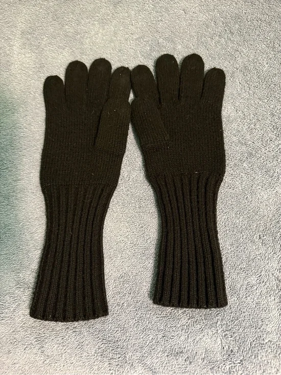 Black Rib Knit Long Cuff Gloves