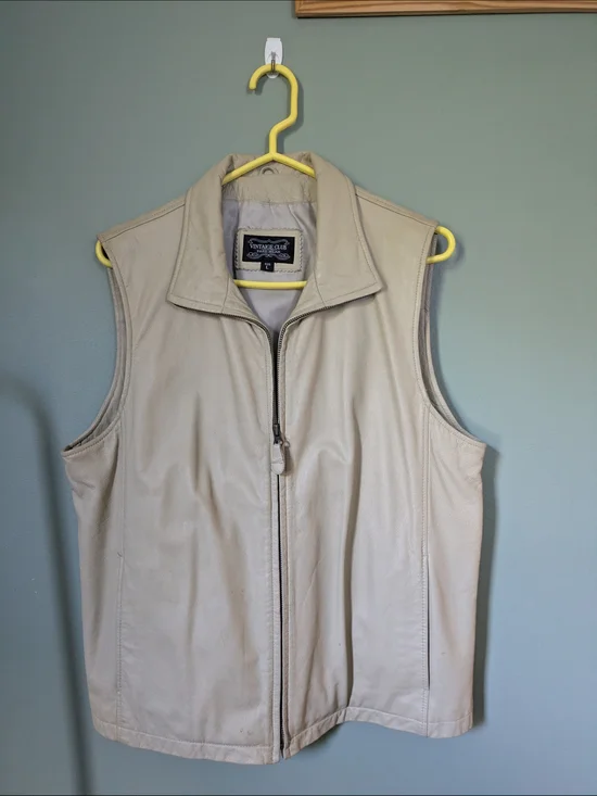 Cream Leather Zip-Front Vest