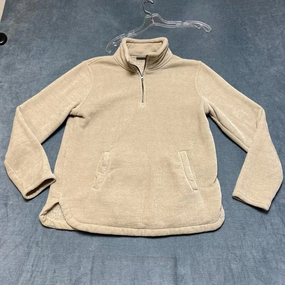 32 Degrees Heat Jacket Mens Medium Beige Sherpa Lined Side Slit Warm Quarter Zip