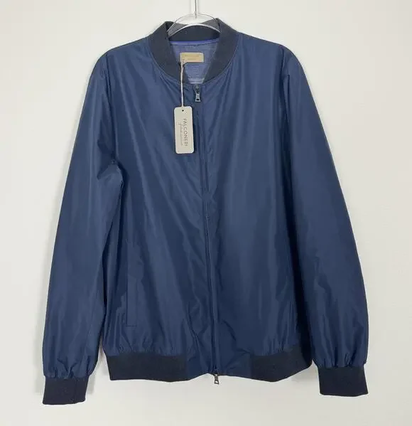 Falconeri Bomber Jacket Mens IT 54 Blue Waterproof Cashmere Lined Made Italy