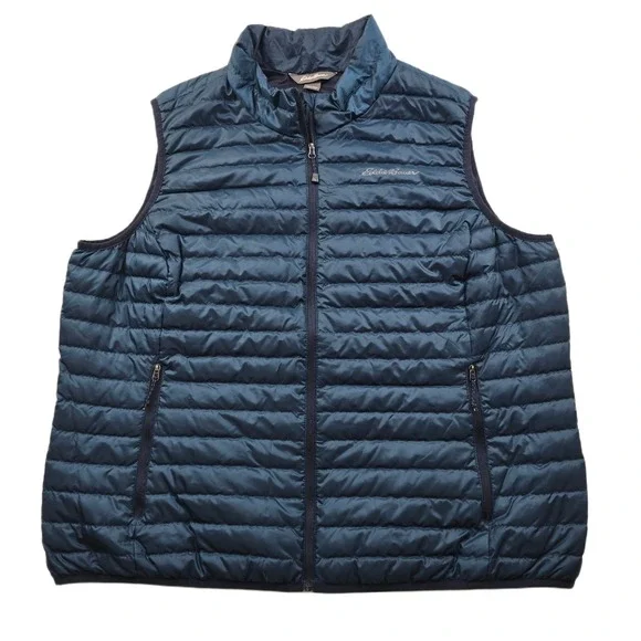 Eddie Bauer Down Puffer Vest Mens 2XL Blue‎ Quilted EB650 Fill Power