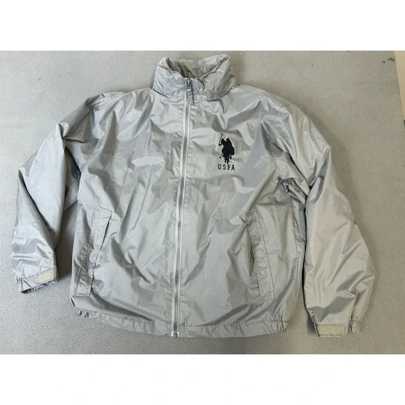 USPA Polo Coat Mens Size Large Fleece Lined Zip‎ Up Jacket Gray Logo