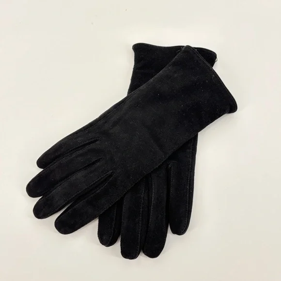 Vintage Black Suede Leather Gloves | 100% Genuine Suede | Wool Lined | Size 7