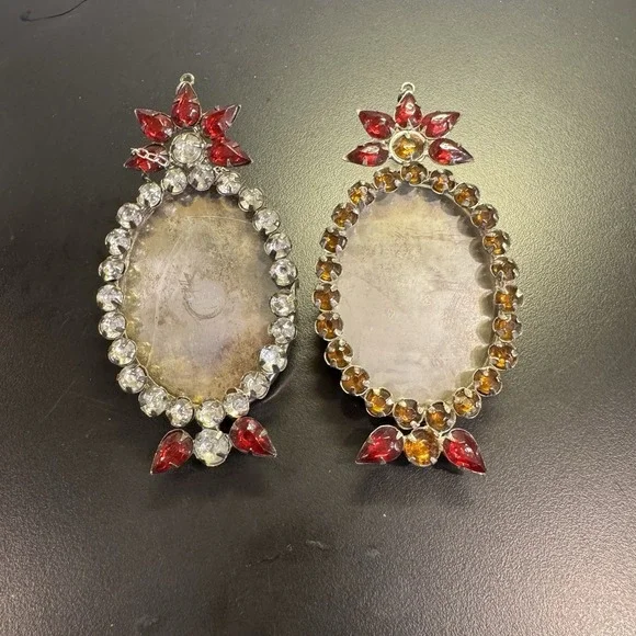 Vintage‎ Rhinestone Bejeweled Oval Picture Frame Set of 2 4