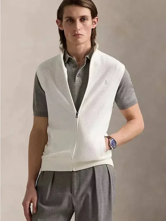 NWT Polo Ralph Lauren Mesh-Knit Cotton Full-Zip Sweater Vest
