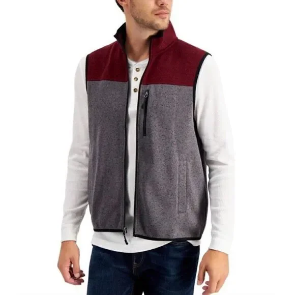 CLUB ROOM - NWT - M Sz L Colorblock Fleece Sweater Vest/Maroon & Grey. SO NICE!