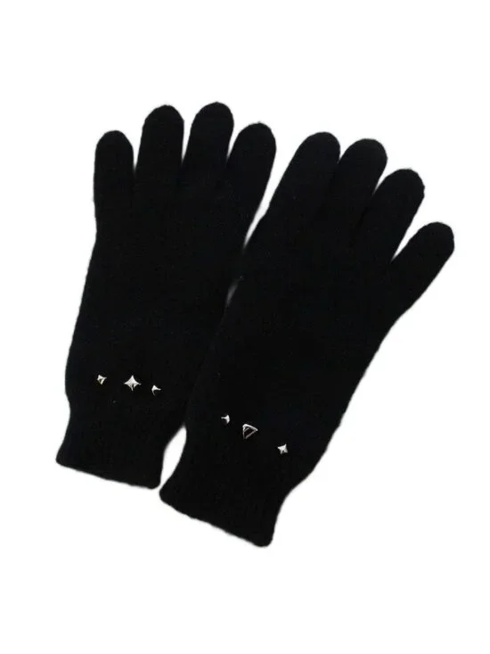 Hermes Darling Medall Cashmere Knit Gloves Visual Decoration Black