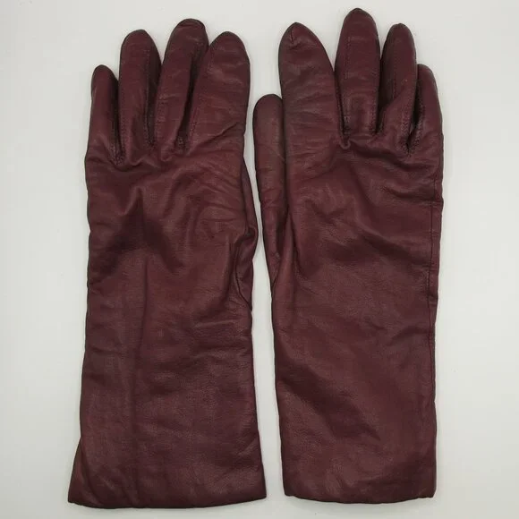 Grandoe cranberry ladies leather gloves with cashmere lining 7.5
