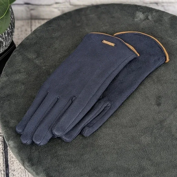 Navy blue ultra suede gloves, touchscreen, driving, unisex