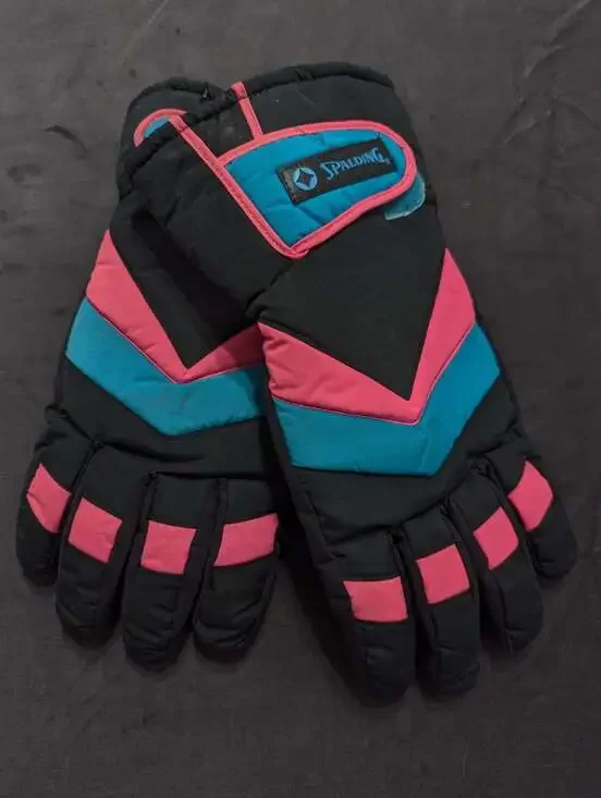 Vintage Spalding Colorblock Winter Ski Gloves Black Pink Teal