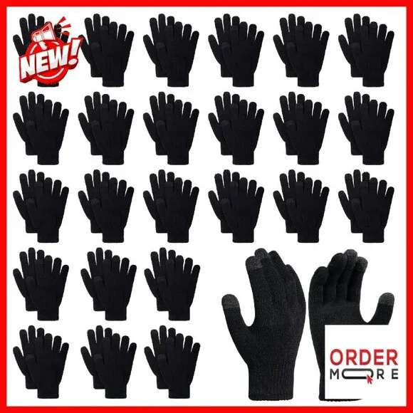 24 Pairs Touchscreen Winter Gloves Stretchy Knit Unisex Bulk Pack