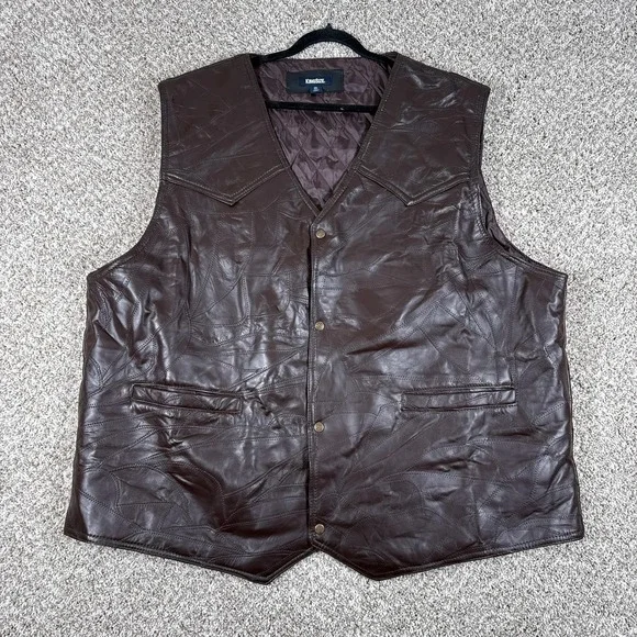 KingSize Leather Vest Mens 4XL Tall Brown Quilt Lined Patchwork‎ Western