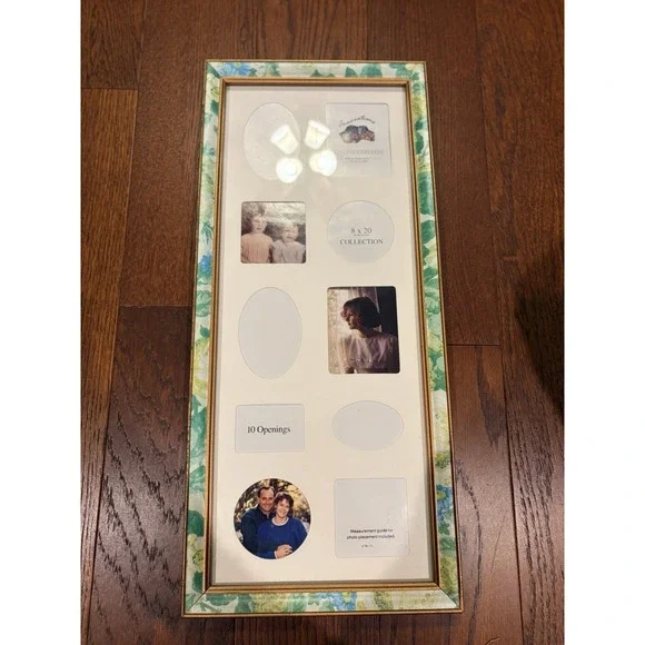 VTG Picture Frame Collage 10 Openings Retro Green Gold Floral 90's Cottagecore