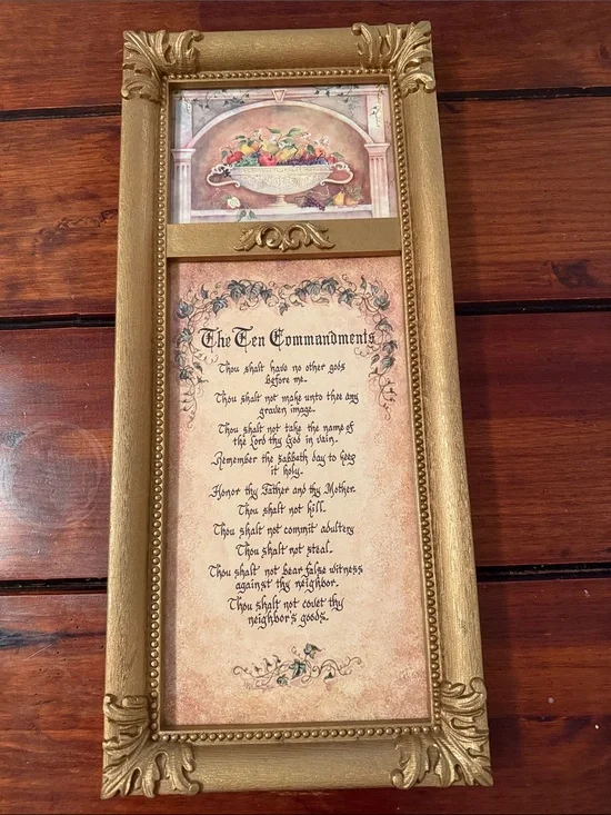 Gold Framed 'The Ten Commandments' Wall Art
